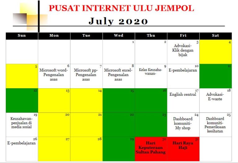 jadual july 2020
